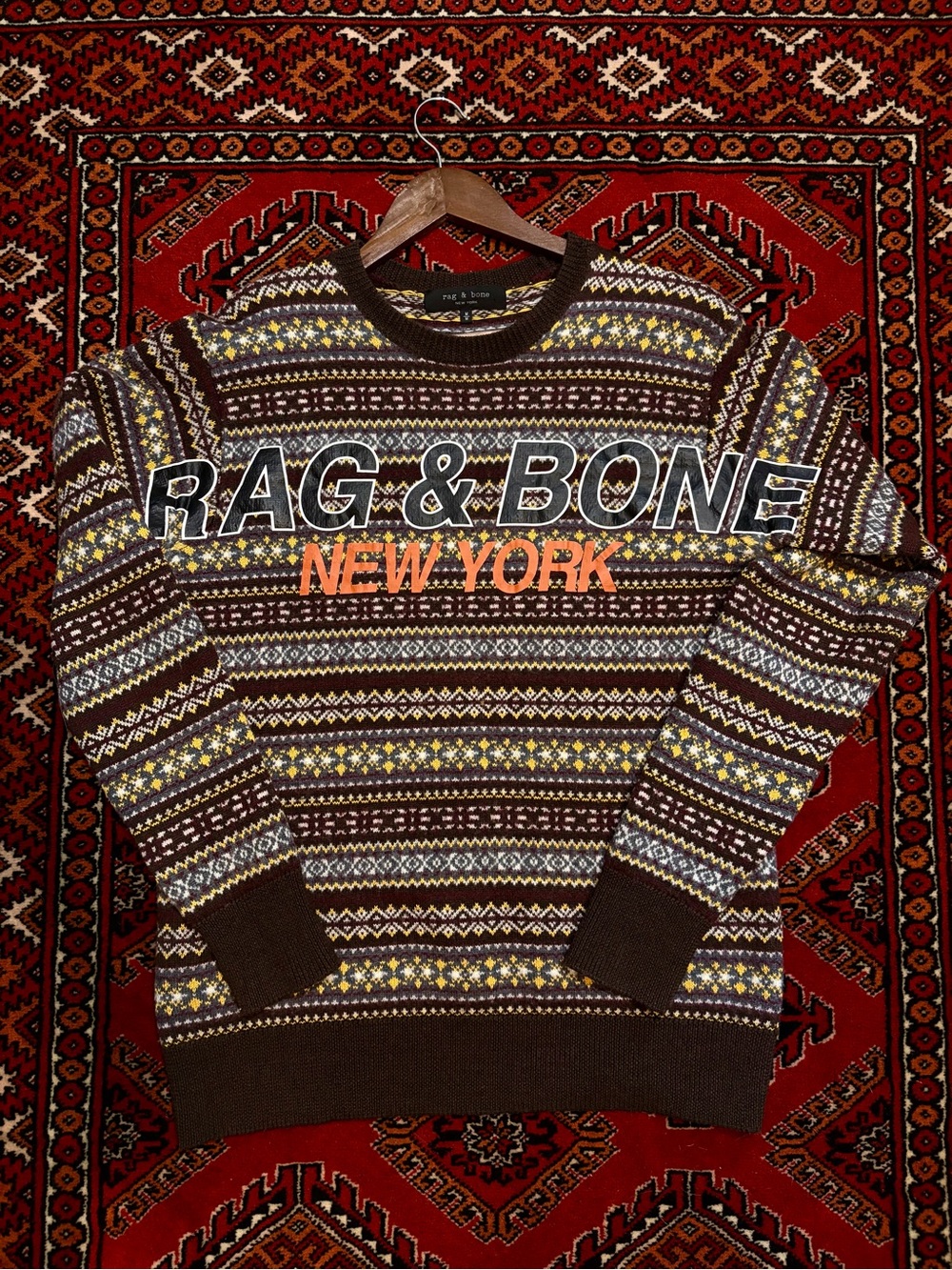 Rag & Bone New York Brown Multicolor Crewneck Sweater